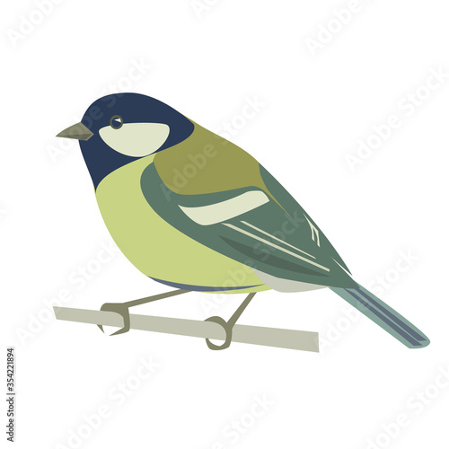 The bird is a great tit. Vector illustration. Isolated on a white background.