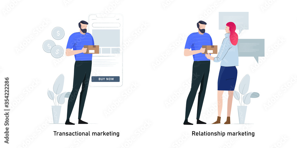 Marketing strategies metaphor concept vector illustration set. Transactional marketing and relationship, customer sales via smartphone and discuss chat with target audience. Marketing strategies metaphor concept vector illustration set. Transactional marketing and relationship, customer sales via smartphone and discuss chat with target audience.