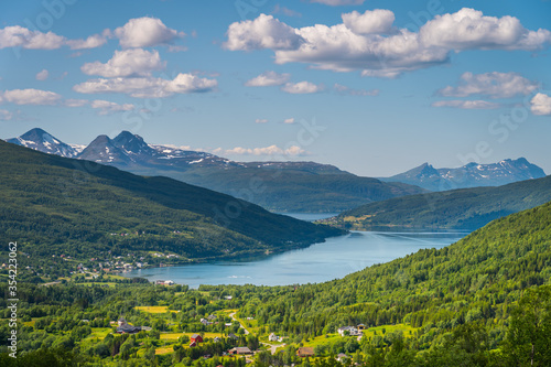 Mountains and fjord in Norway in summer season, Norway, Scandinavia © skazzjy