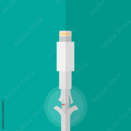 broken smart phone lightning charger or connector cable flat vector design.