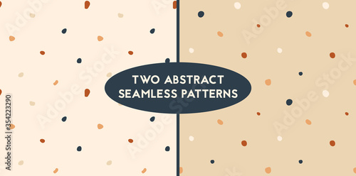 Trendy cream, beige and brown abstract dots seamless patterns set. Vector elegant warm print with hand drawn circles. For wrapping paper, textile, apparel. Eps10, editable