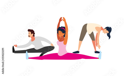 people doing stretching and strength exercise