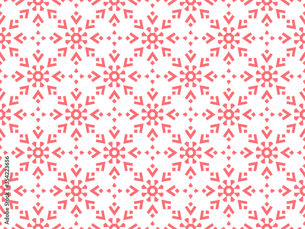 Abstract geometric pattern with lines, snowflakes. A seamless vector background. White and pink texture. Graphic modern pattern