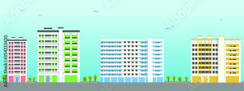 Colourful Apartment Building Exterior Illustration