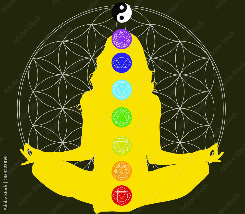 Reiki angel silhouette seven chakras vector set Stock Vector | Adobe Stock