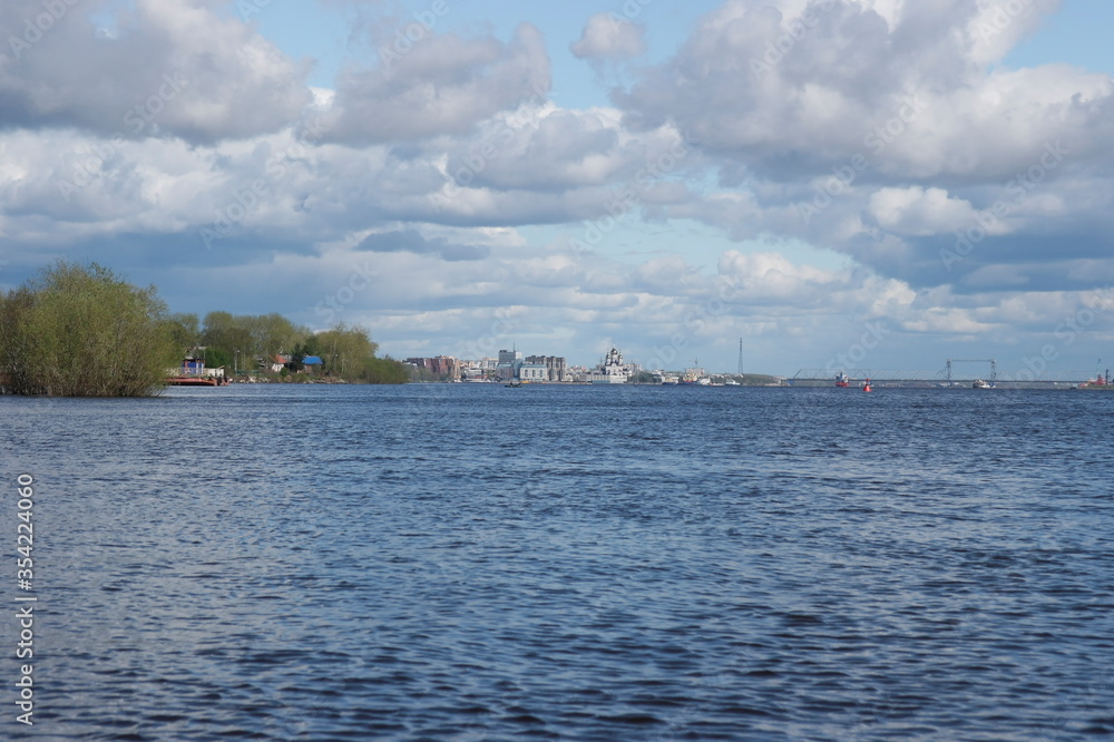 Travel to the North of Russia. View of the city of Arkhangelsk from the Severnaya Dvina river.