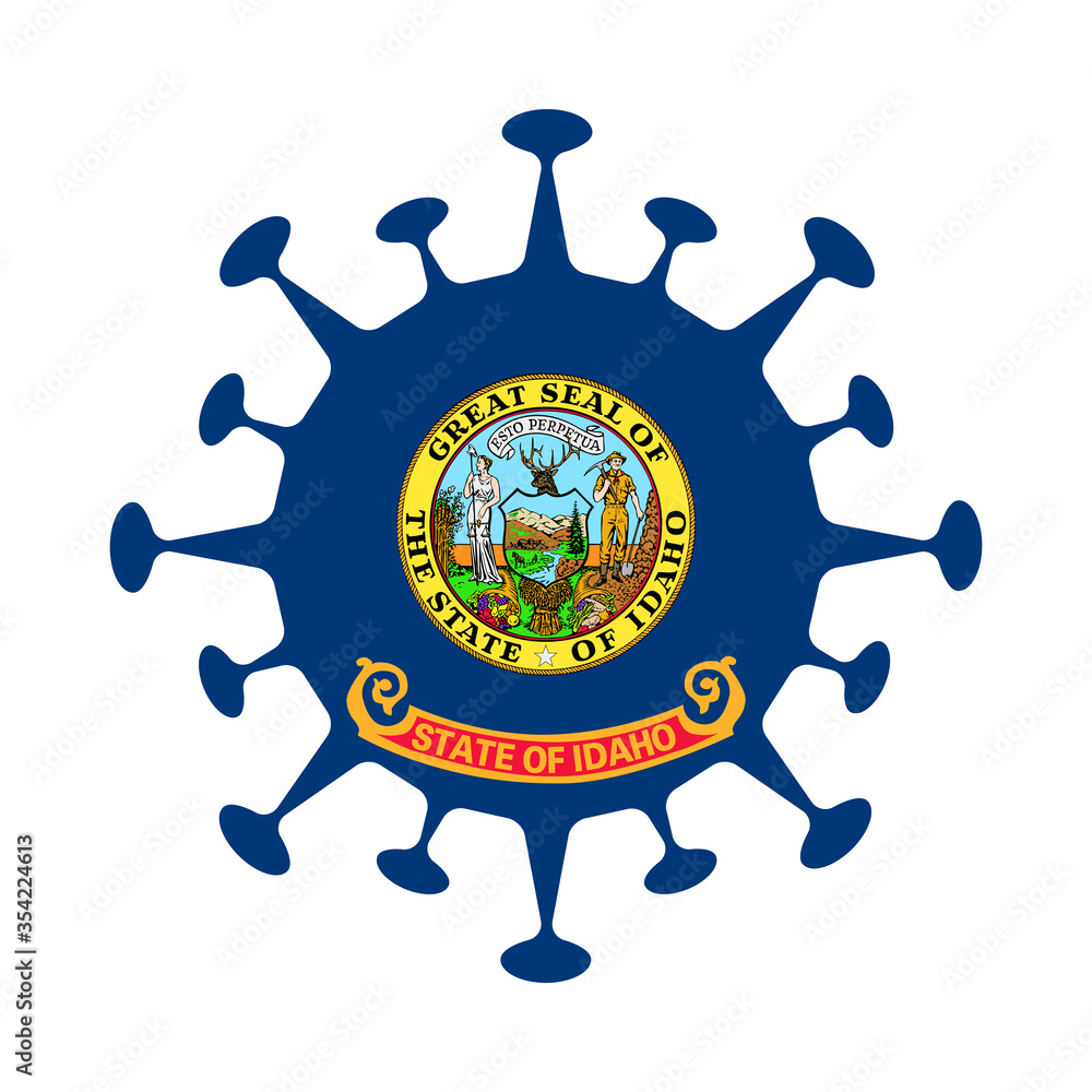 Flag of Idaho in virus shape. Us state sign. Vector illustration.