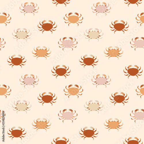 Beige  pink and brown crab seamless pattern. Calm  warm summer vector print for children apparel  textile  wrapping paper  fabric. Tender marine background  EPS10  editable 