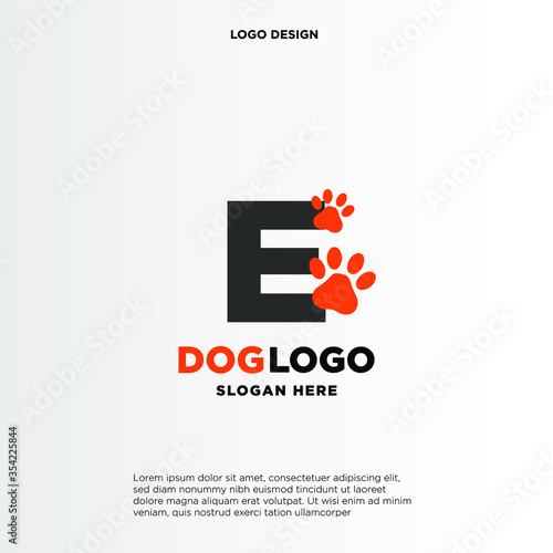 Simple, Clean and Funny logo design paws combine with letter E