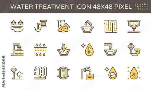 Water treatment plant and water filtration vector icon set design, 48x48 pixel perfect and editable stroke.