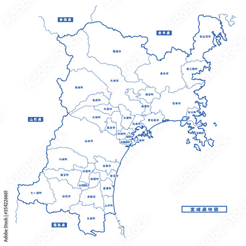宮城県地図 シンプル白地図 市区町村
