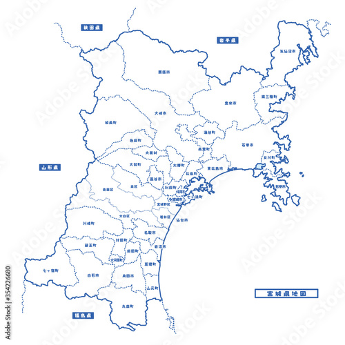宮城県地図 シンプル白地図 市区町村