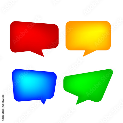 speech bubble for message talk, copy space text, colorful speech bubble square isolated on white, label speech bubble red yellow blue and green, template dialog speech sign of communication