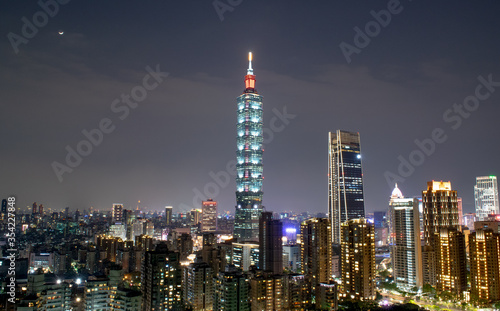 Aerial View of Taipei's Modern Skyline in the Evening - Taipei, Taiwan (Southeast Asia) 