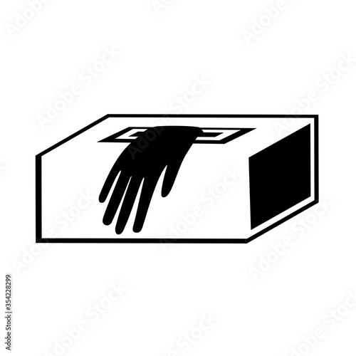 black disposable gloves in a box in a cartoon style