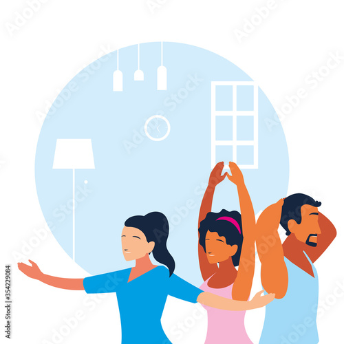 people doing stretching and strength exercise