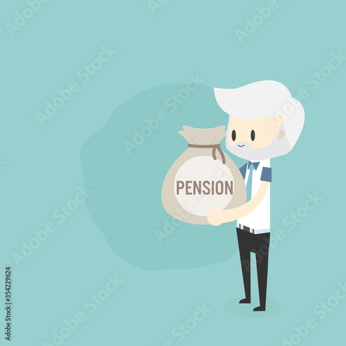 Pension savings and planning concept illustration with Old man And saving money in money bag for investment of the elderly in case of daily expenses during retirement from work and medical expenses