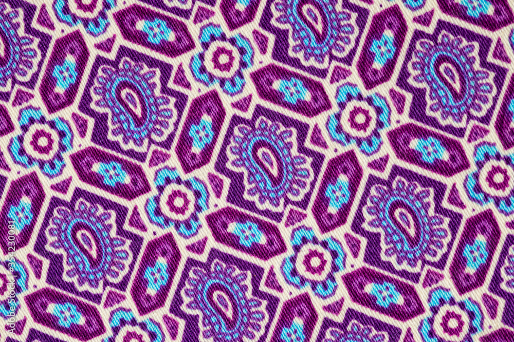 Tight stretch cotton with a bright summer print, photographed close-up. Tight stretch cotton with a bright summer print, photographed close-up.