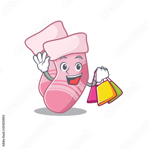 wealthy baby socks cartoon character with shopping bags