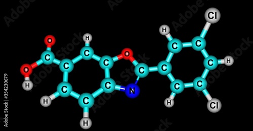 Tafamidis molecular structure isolated on black