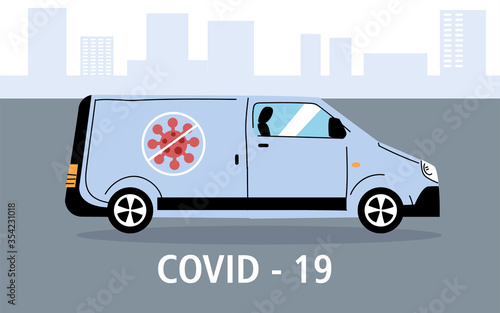 service van disinfection by coronavirus or covid 19