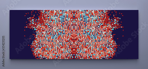 Irregular array or matrix of random ovals. Background breaking down into small fragments. Motion vector illustration.