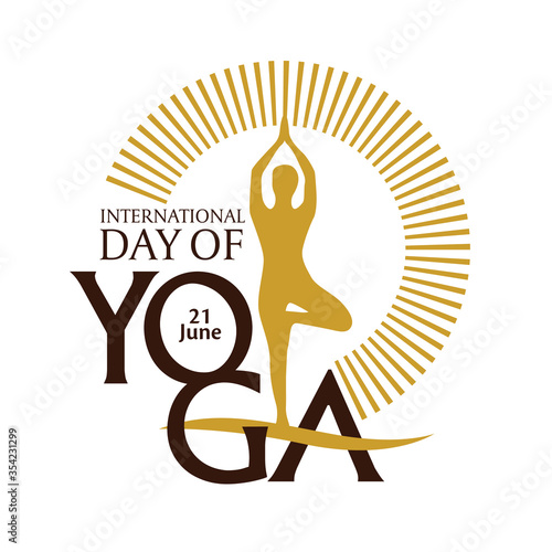 21 june-international yoga, human silhouette and sun rays, vector illustration - Vector