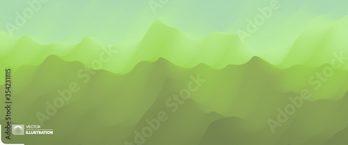 Landscape with green mountains. Mountainous terrain. Abstract nature background. Vector illustration.