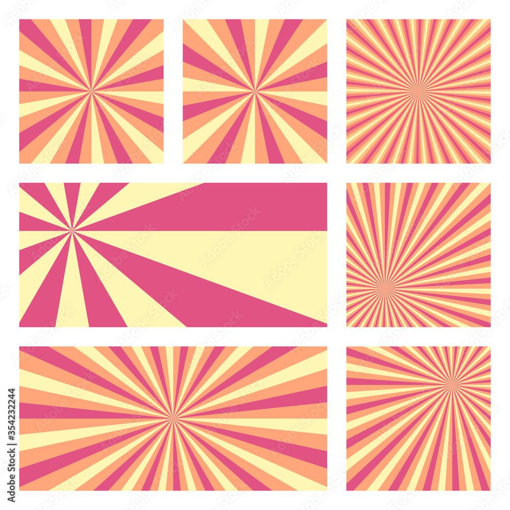 Amazing sunburst background collection. Abstract covers with radial rays. Vibrant vector illustration. Amazing sunburst background collection. Abstract covers with radial rays. Vibrant vector illustration.