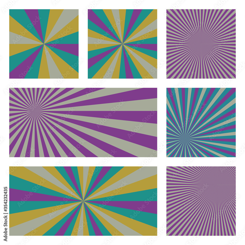Amazing sunburst background collection. Abstract covers with radial rays. Beautiful vector illustration. Amazing sunburst background collection. Abstract covers with radial rays. Beautiful vector illustration.