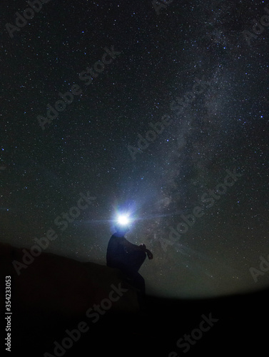 Stars watcher , A man watching the milky way stars In valley of whales In Egypt