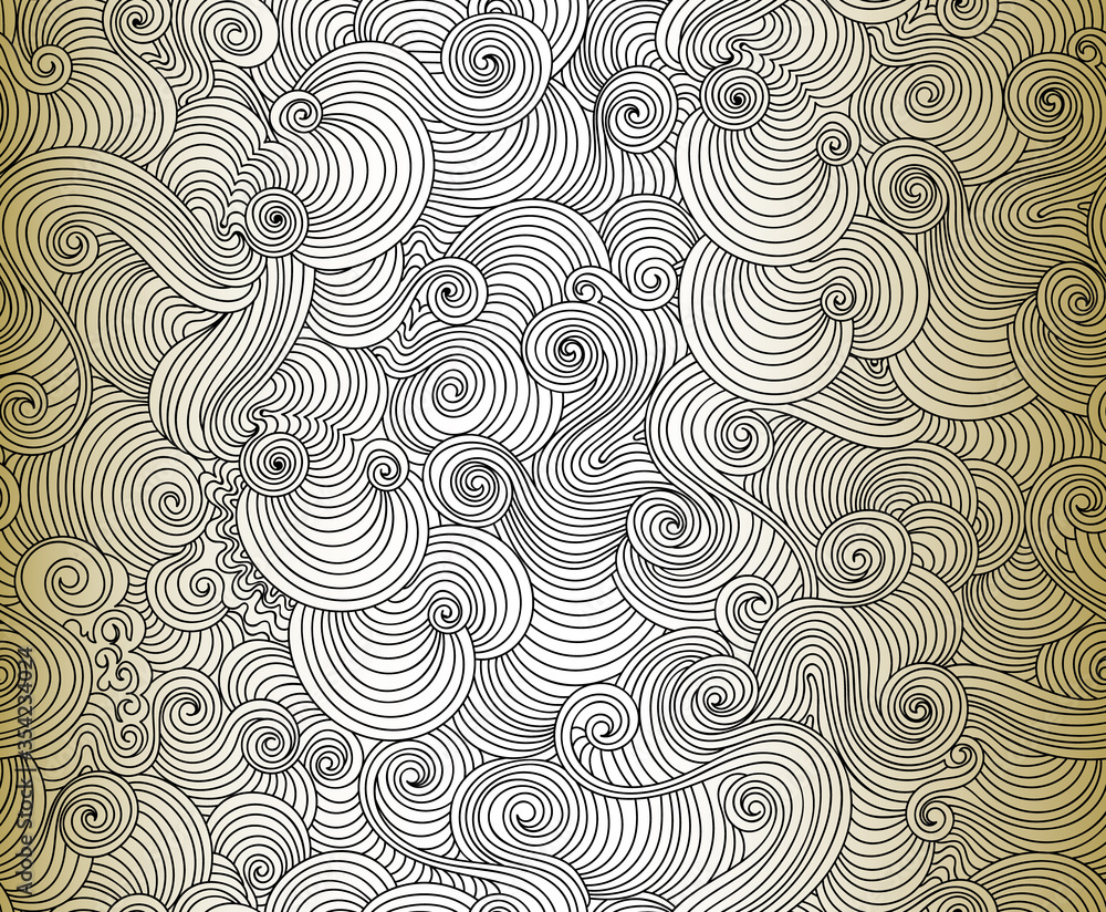 Fototapeta premium Absract decorative vector seamless texture with waving lines and doodles, hand drawn on the old paper