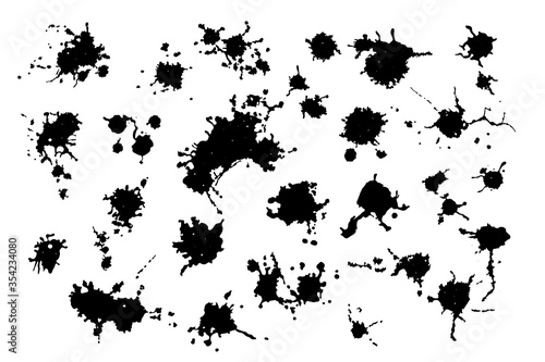 Vector black and white ink splash, blot and brush stroke, spot, spray, smudge, spatter, splatter, drip, drop, ink blob brush, paint spot, spray, smudge Grunge textured elements for design, background.