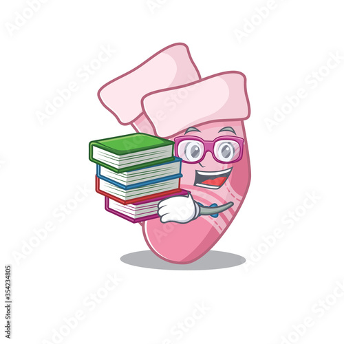 A diligent student in baby socks mascot design concept read many books