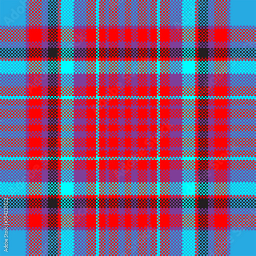 Pixel background vector design. Modern seamless pattern plaid. Square texture fabric. Tartan scottish textile. Beauty color madras ornament.