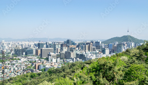 Photography Aerial View of downtown Seoul, South Korea