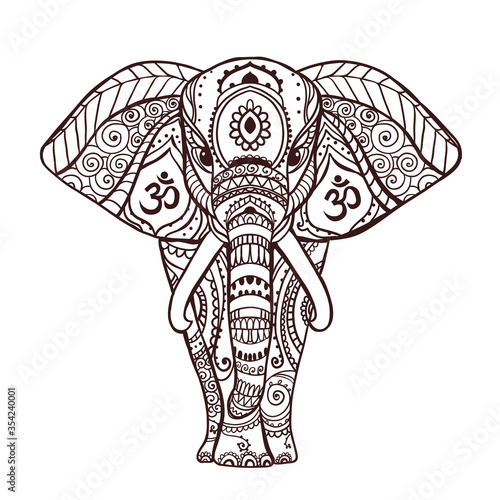 Boho Black elephant. Vector illustration. Floral design