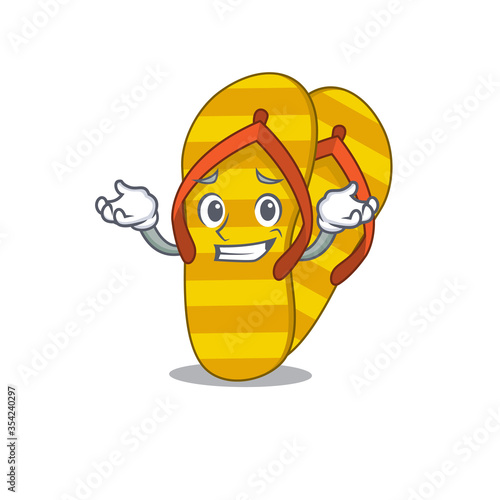 A cute picture of grinning flip flops caricature character