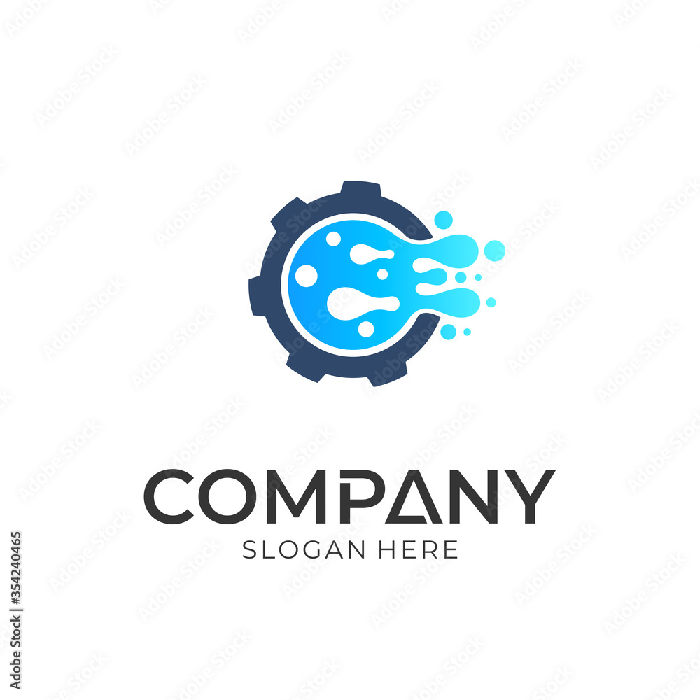 gear with water splash logo concept, industrial and environmental vector icon gear with water splash logo concept, industrial and environmental vector icon
