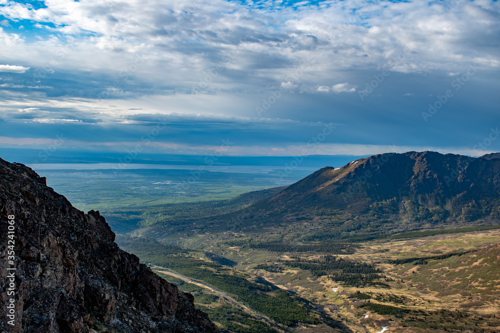 View northwards towards Knik Arm from Flattop Mountain Trail. View northwards towards Knik Arm from Flattop Mountain Trail.