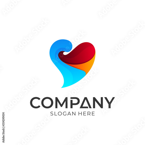 heart wave vector logo design, colorful love logo icon