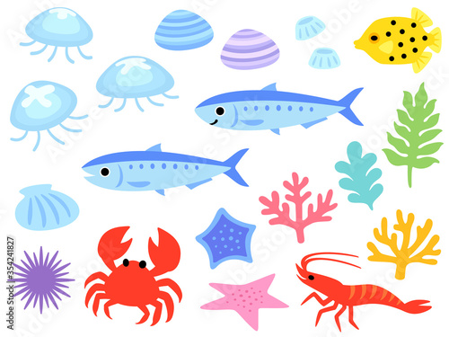 海の生き物のイラストセット