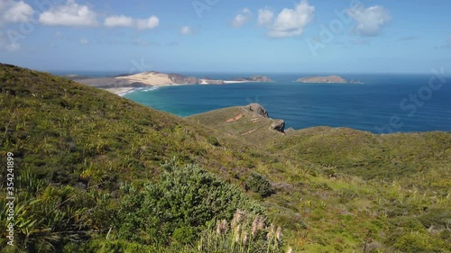 Wallpaper Mural 4K locked off stationary motion of the sand dunes and beach at the tip of Cape Reinga being the furthest northern point on the North Island of New Zealand, a famous tourist attraction Torontodigital.ca