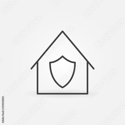 House with Shield outline icon. Vector Stay at Home or Protection linear vector concept symbol