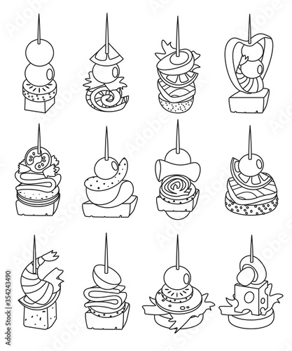Canape of food vector illustration on white background. Isolated line set icon appetizer. Vector line set icon canape of food.