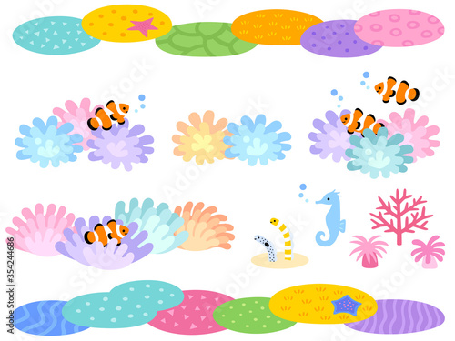 サンゴ礁の海底のイラスト素材セット