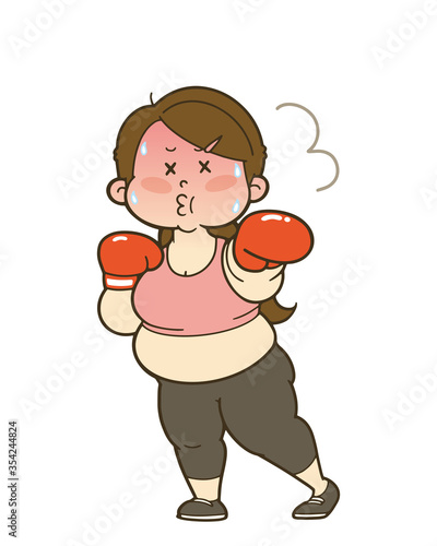 ボクササイズでダイエットする肥満女性のイラスト
