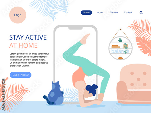 Stay active at home and do yoga landing page design