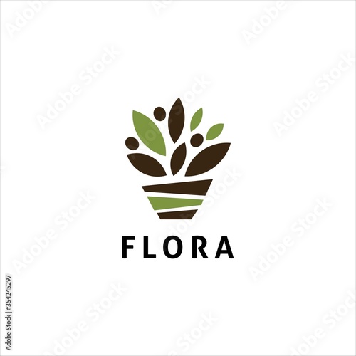 pot flower organic vector logo design creative