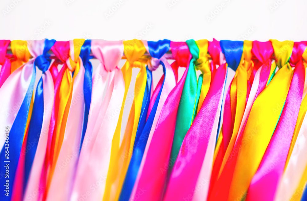 multicolored silk colored ribbons, close-up
